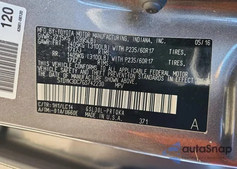 2016 Toyota Sienna Xle 8-Passenger from USA, damaged, VIN 5TDYK3DC7GS742230